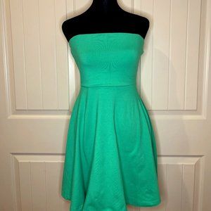 Express teal strapless cotton hinge dress